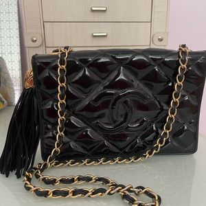 Chanel patient leather vintage tassel bag